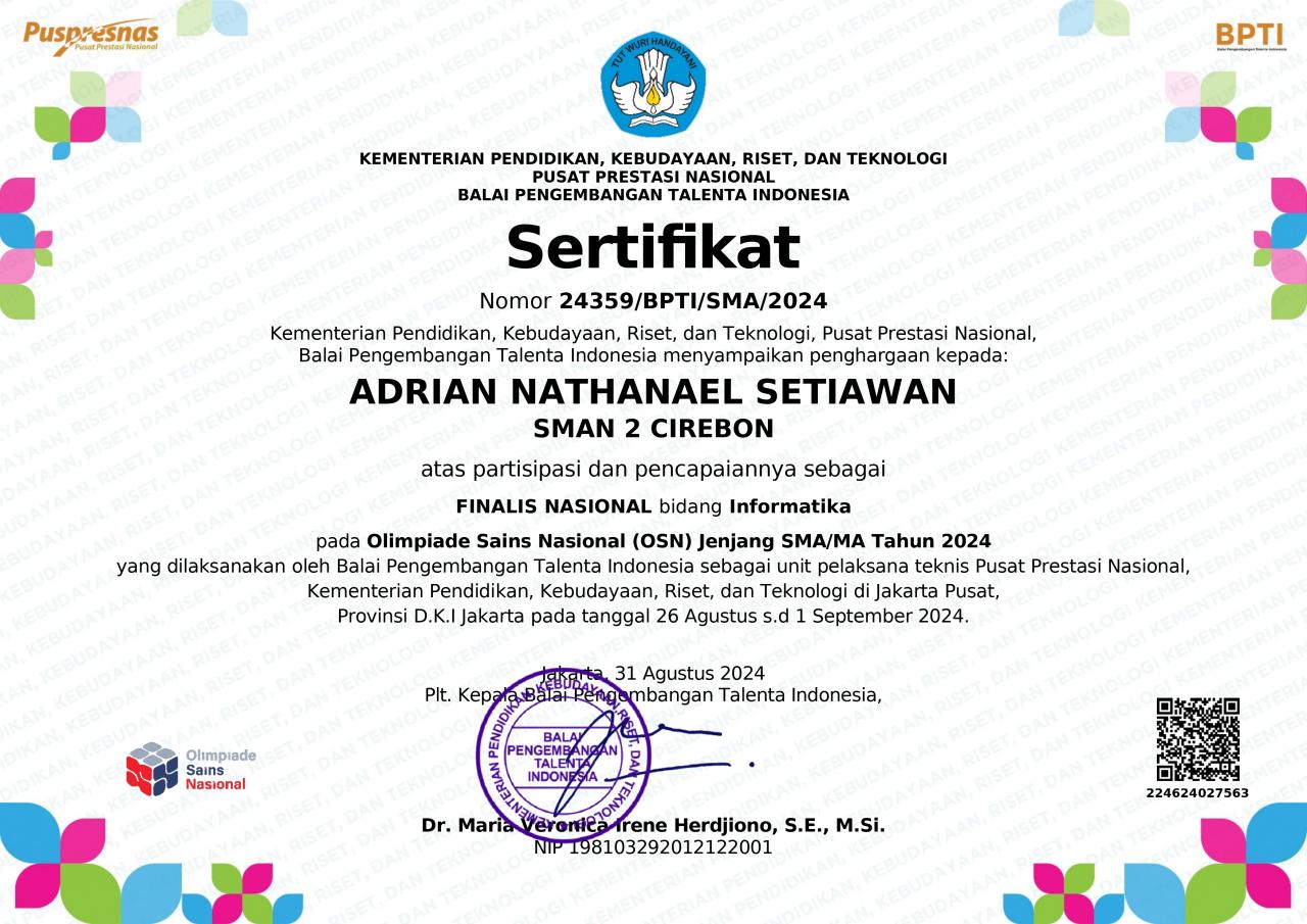 Finalist — Indonesia National Competition in Informatics (NOI) 2024